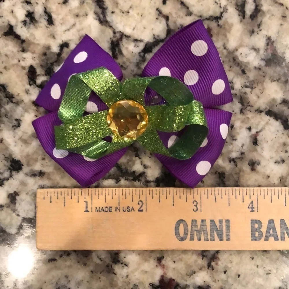 2/$15 Mardi Gras Hair Accessories Set Purple Green Gold Bows Clips Headband